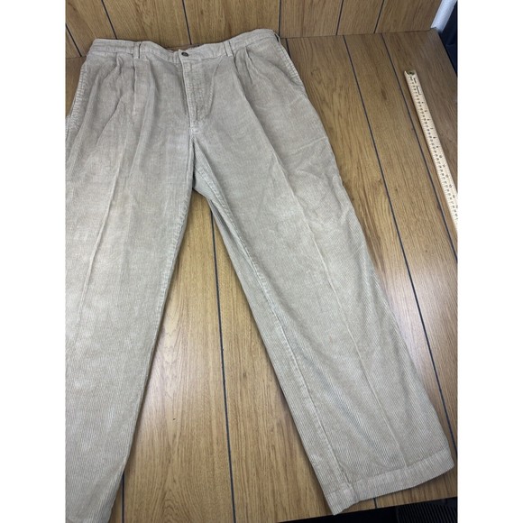 Woolrich Corduroy Pants Mens 36x30 Khaki Pleated Leg Suit Pants Cotton Straight - Picture 2 of 16